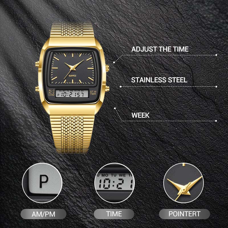 Men's Retro Square Dual-Display Watch