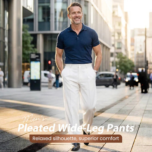 Men’s Relaxed Pleated Wide-Leg Everyday Trousers