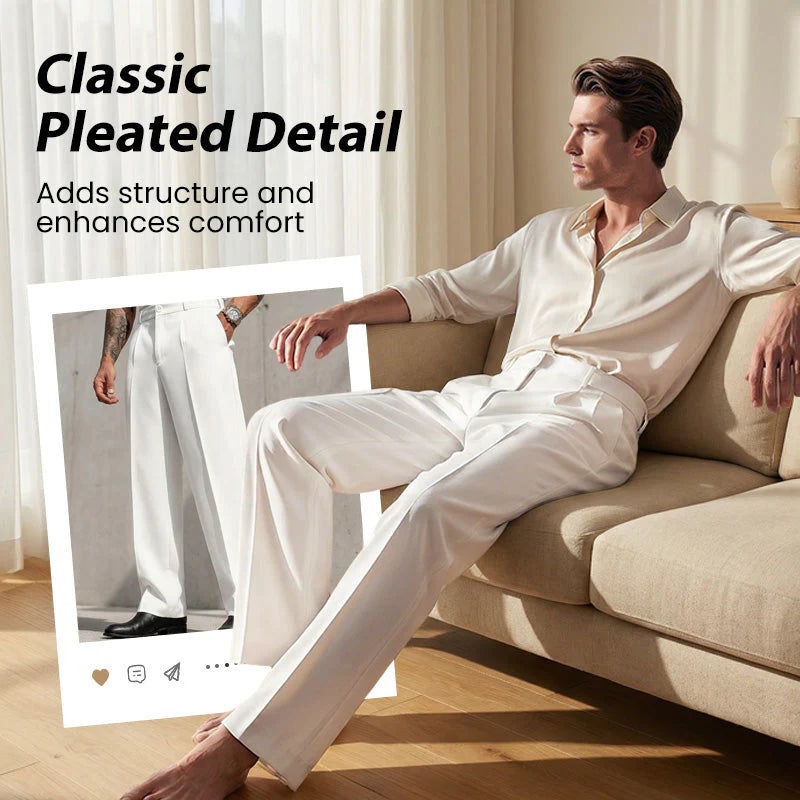 Men’s Relaxed Pleated Wide-Leg Everyday Trousers