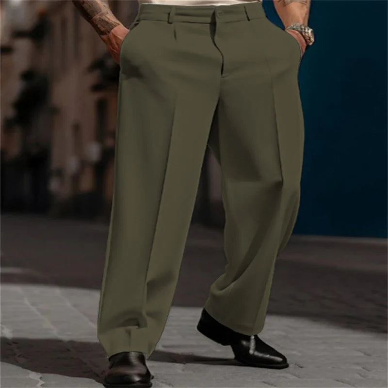 Men’s Relaxed Pleated Wide-Leg Everyday Trousers
