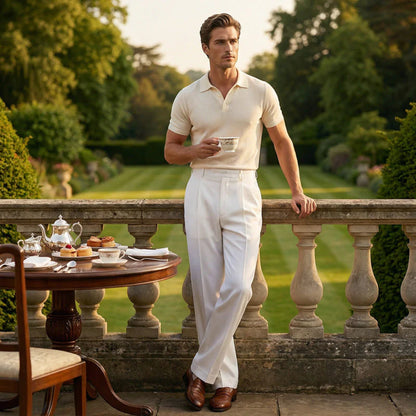 Men’s Relaxed Pleated Wide-Leg Everyday Trousers