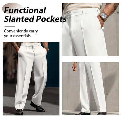 Men’s Relaxed Pleated Wide-Leg Everyday Trousers