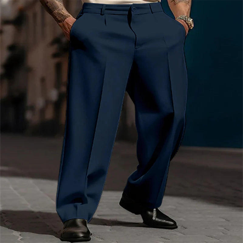 Men’s Relaxed Pleated Wide-Leg Everyday Trousers