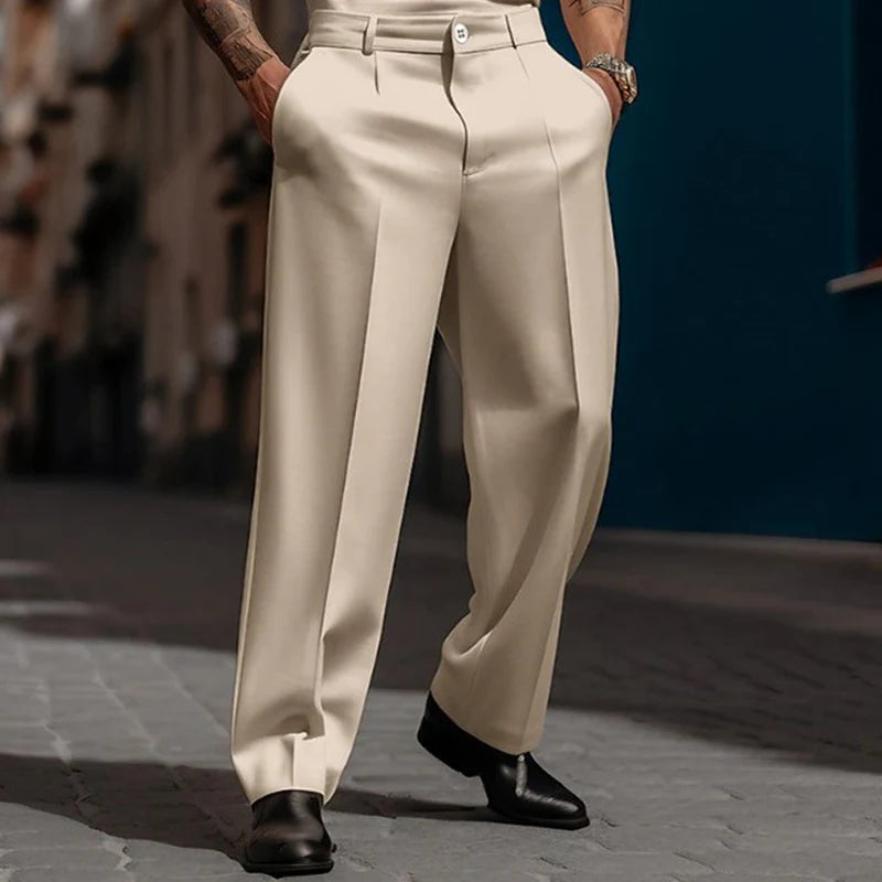 Men’s Relaxed Pleated Wide-Leg Everyday Trousers