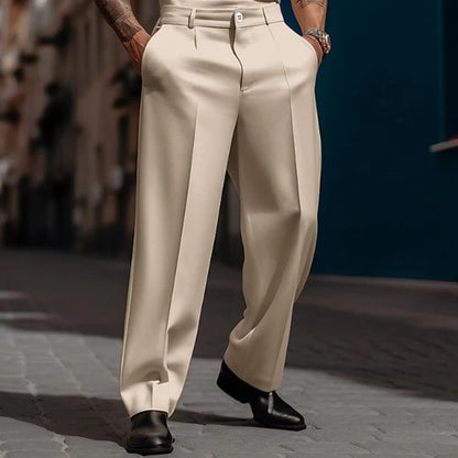 Men’s Relaxed Pleated Wide-Leg Everyday Trousers