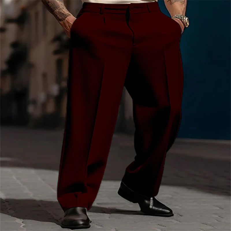 Men’s Relaxed Pleated Wide-Leg Everyday Trousers