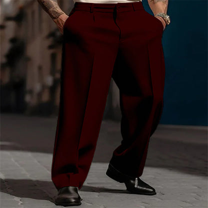 Men’s Relaxed Pleated Wide-Leg Everyday Trousers