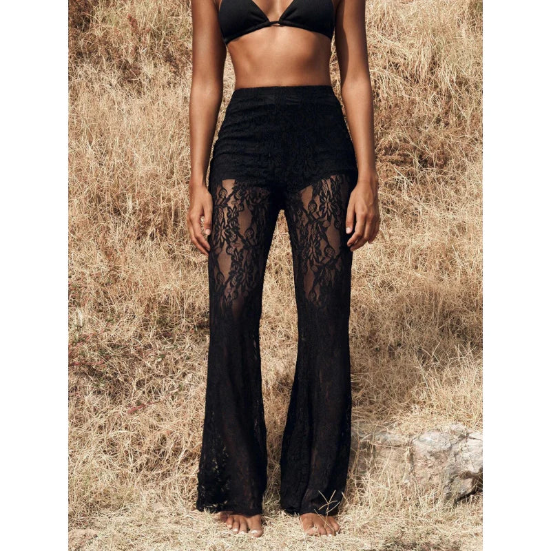 Women’s High-Waist Lace Flared Trousers