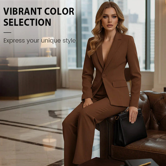 Women’s Single-Button Blazer & Wide-Leg Trouser Suit Set
