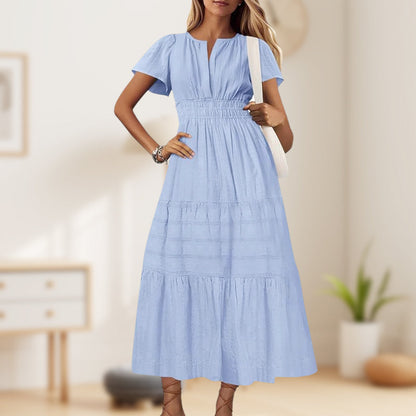 Women’s Smocked Waist Short Sleeve Maxi Dress