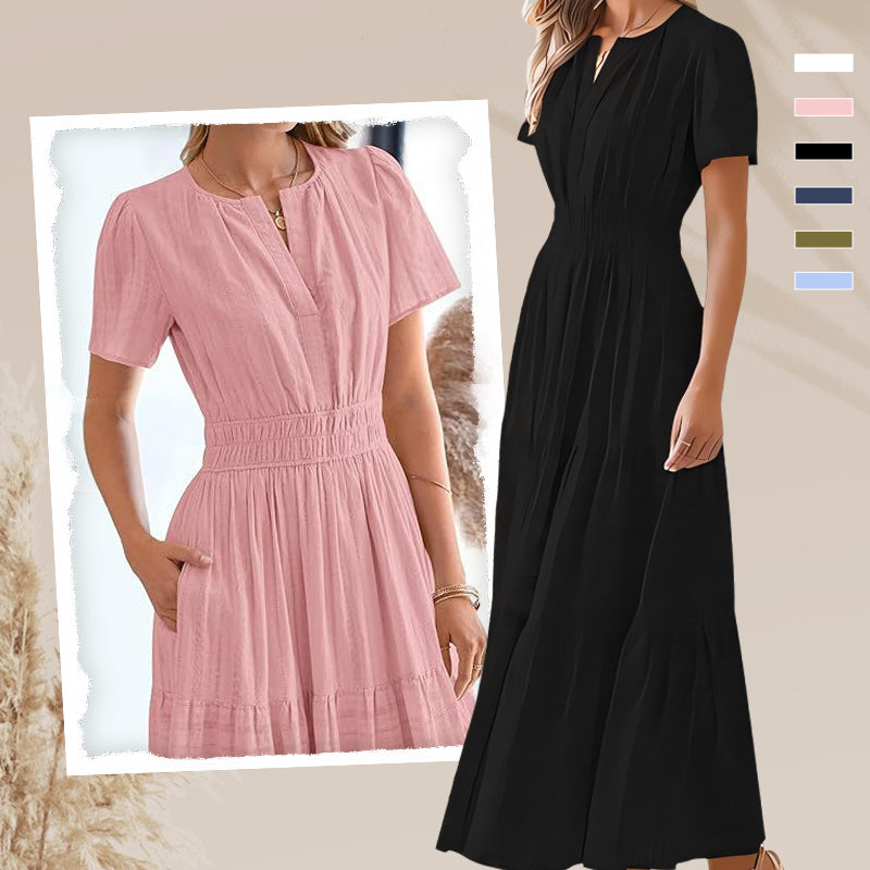 Women’s Smocked Waist Short Sleeve Maxi Dress