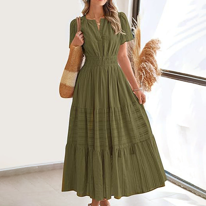 Women’s Smocked Waist Short Sleeve Maxi Dress