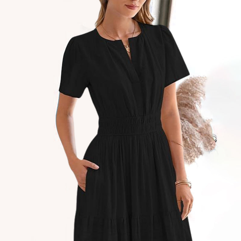 Women’s Smocked Waist Short Sleeve Maxi Dress