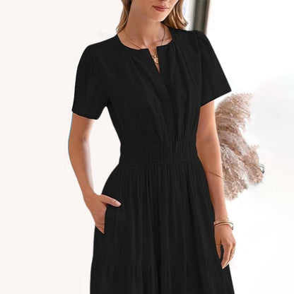 Women’s Smocked Waist Short Sleeve Maxi Dress