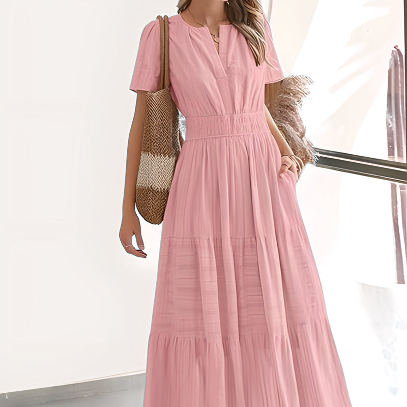 Women’s Smocked Waist Short Sleeve Maxi Dress