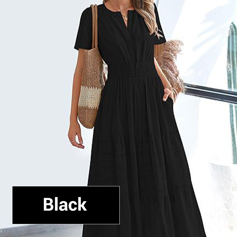 Women’s Smocked Waist Short Sleeve Maxi Dress