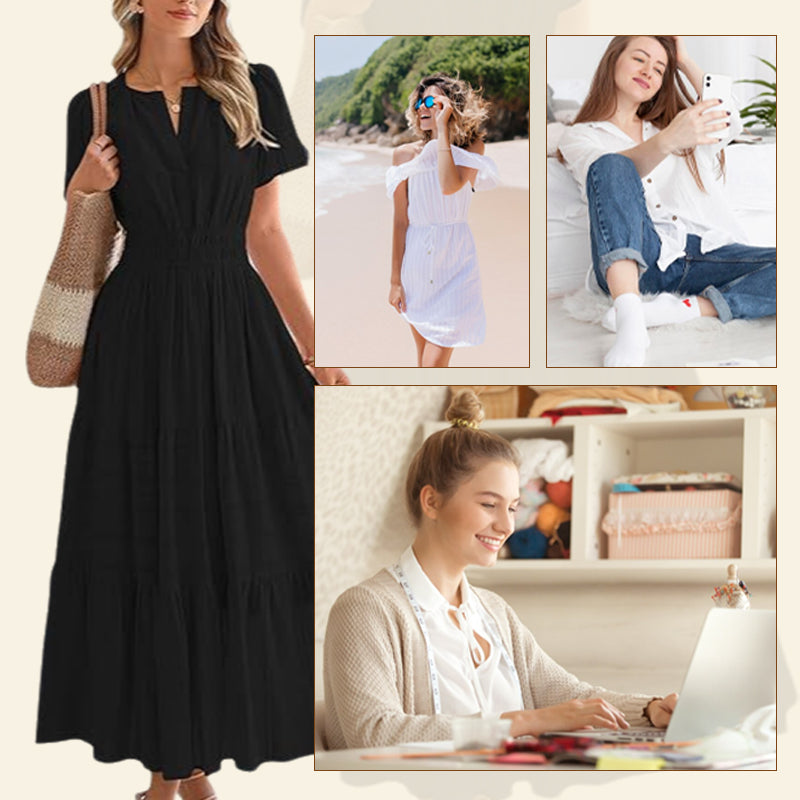 Women’s Smocked Waist Short Sleeve Maxi Dress