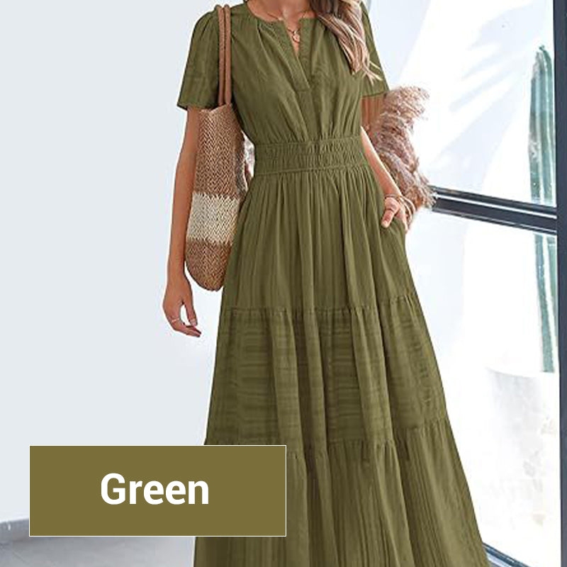 Women’s Smocked Waist Short Sleeve Maxi Dress