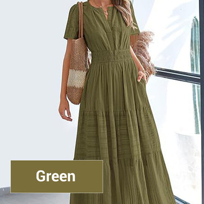 Women’s Smocked Waist Short Sleeve Maxi Dress