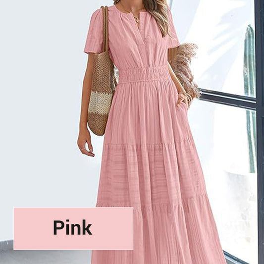 Women’s Smocked Waist Short Sleeve Maxi Dress