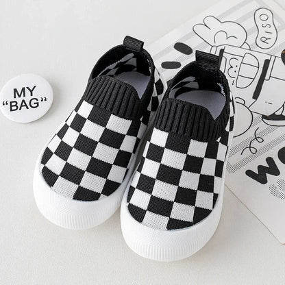 Baby Slip-On Checked Trainers First Walkers Non-Slip Shoes