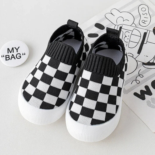 Baby Slip-On Checked Trainers First Walkers Non-Slip Shoes