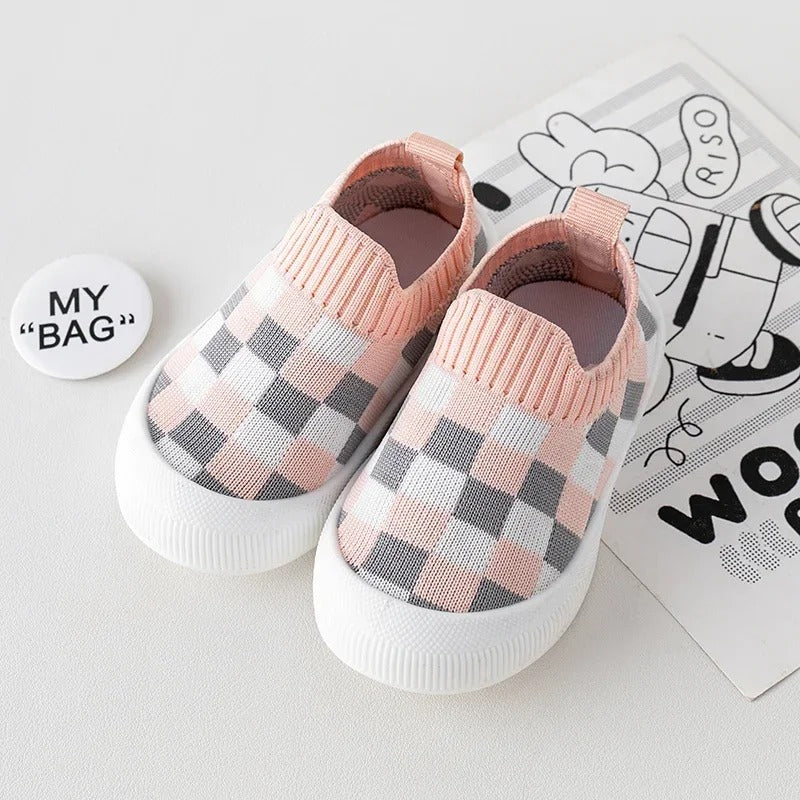 Baby Slip-On Checked Trainers First Walkers Non-Slip Shoes
