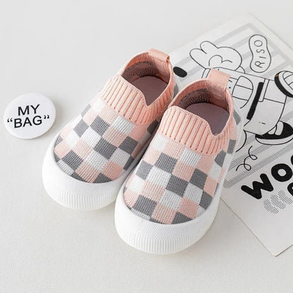 Baby Slip-On Checked Trainers First Walkers Non-Slip Shoes