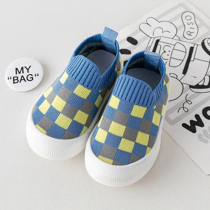 Baby Slip-On Checked Trainers First Walkers Non-Slip Shoes