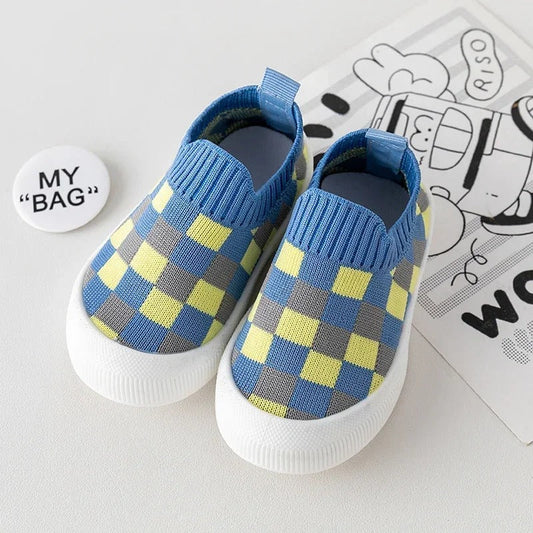 Baby Slip-On Checked Trainers First Walkers Non-Slip Shoes