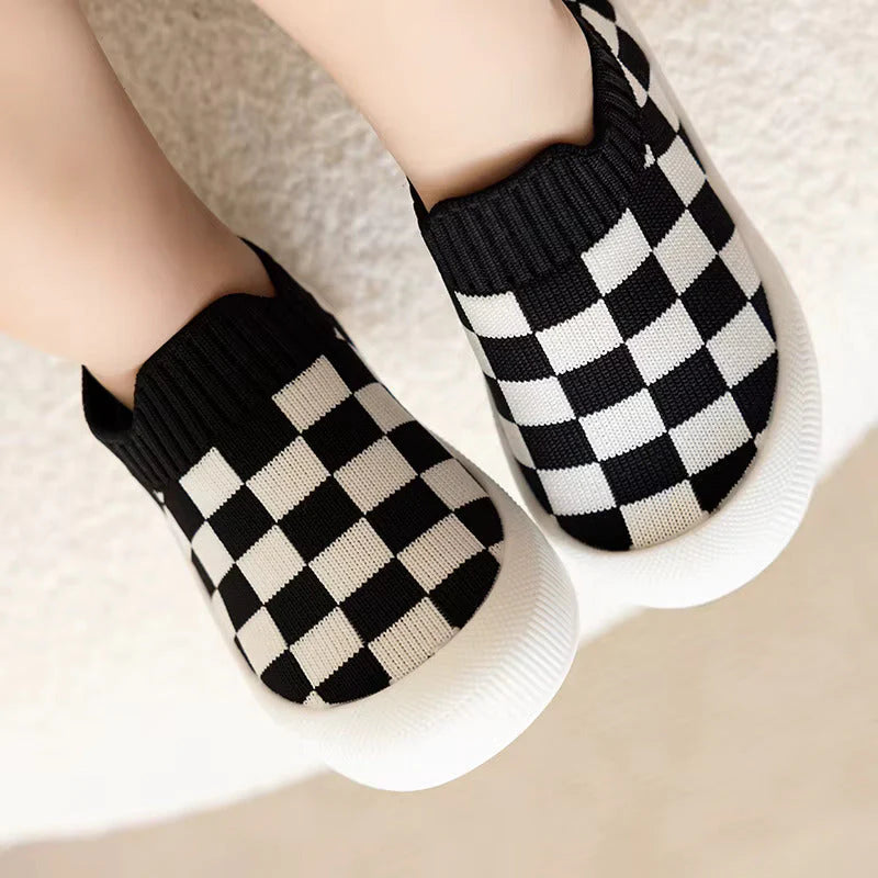 Baby Slip-On Checked Trainers First Walkers Non-Slip Shoes