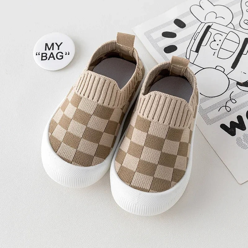 Baby Slip-On Checked Trainers First Walkers Non-Slip Shoes