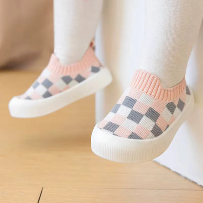 Baby Slip-On Checked Trainers First Walkers Non-Slip Shoes