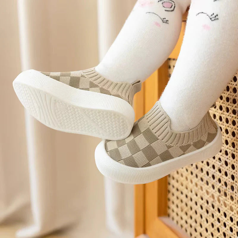 Baby Slip-On Checked Trainers First Walkers Non-Slip Shoes