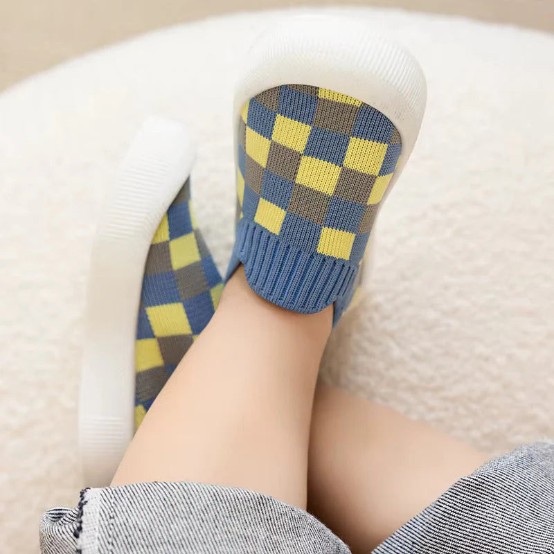 Baby Slip-On Checked Trainers First Walkers Non-Slip Shoes