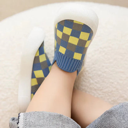 Baby Slip-On Checked Trainers First Walkers Non-Slip Shoes