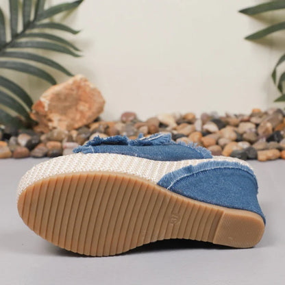 Women’s Denim Platform Slide Buckle Sandals