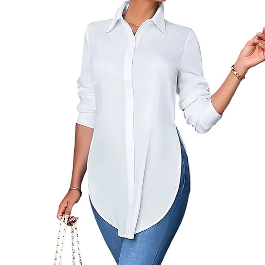 Women's Long-Sleeve High-Low Hem Shirt
