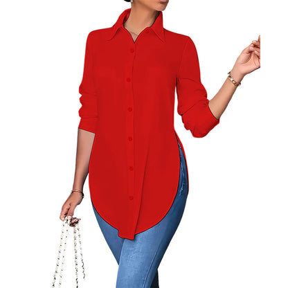 Women's Long-Sleeve High-Low Hem Shirt