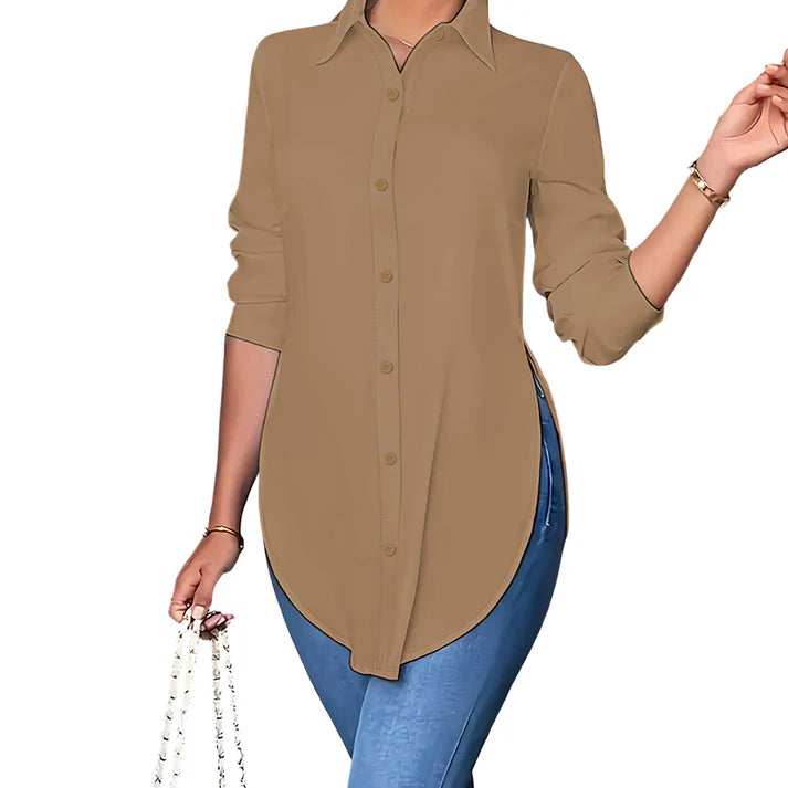 Women's Long-Sleeve High-Low Hem Shirt