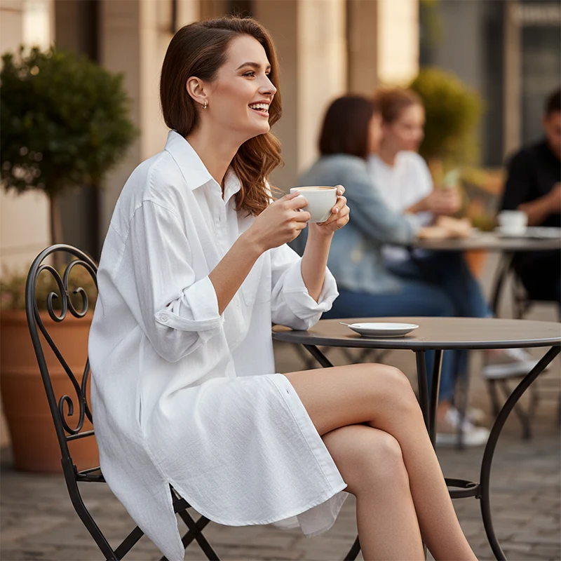 Women’s Relaxed Mid-Length Button-Down Shirt