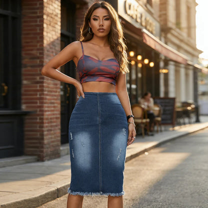 Women's High-Waisted Denim Skirt
