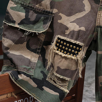 Men’s Studded Camo Cargo Shorts with Utility Pockets
