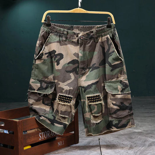 Men’s Studded Camo Cargo Shorts with Utility Pockets