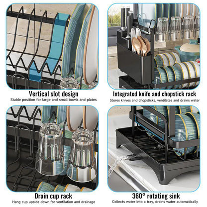Two-Tier Kitchen Dish Drying Rack with Drain Tray