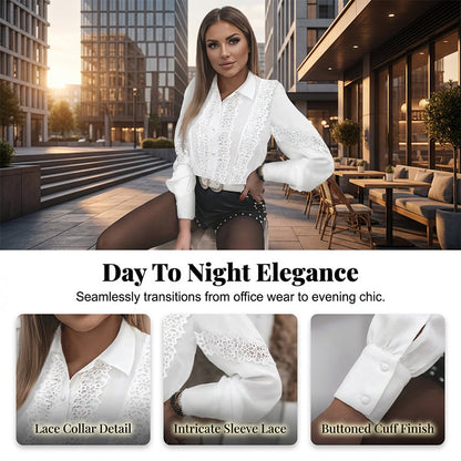 Women’s Elegant Lace Long Sleeve Button Blouse