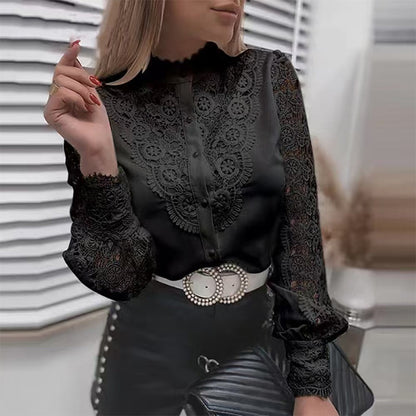 Women’s Elegant Lace Long Sleeve Button Blouse