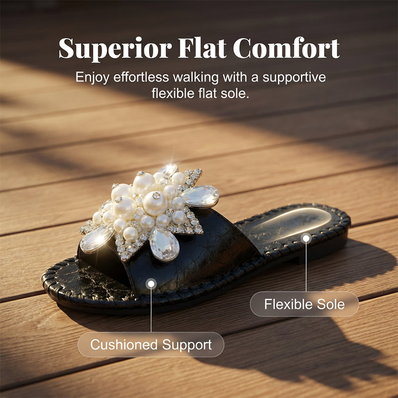 Women’s Pearl Embellished Rhinestone Flat Slide Sandals