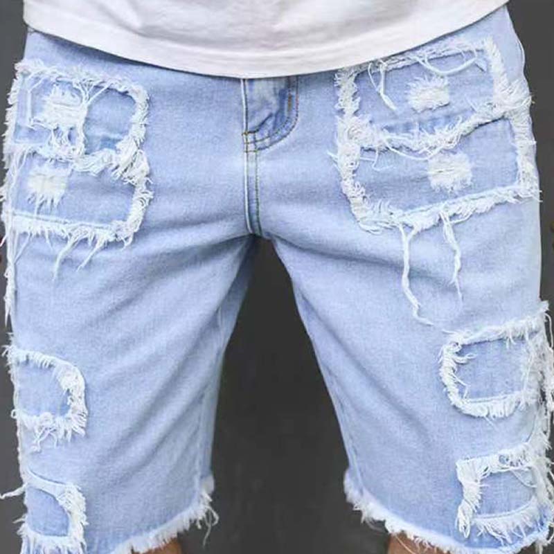Men’s Distressed Ripped Denim Knee-Length Shorts