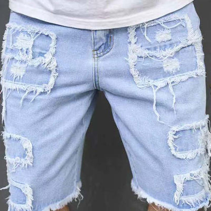 Men’s Distressed Ripped Denim Knee-Length Shorts